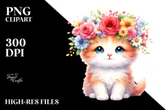 Cartoon Kitten with Flower Crown PNG Product Image 2