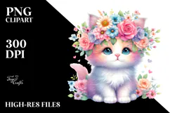 Cartoon Kitten with Flower Crown, Transparent PNG Product Image 2