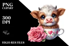 Cute Baby Highland Cow with Rose PNG Product Image 2