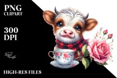 Cute Baby Highland Cow with Rose PNG Product Image 2