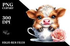 Cute Baby Highland Cow with Rose PNG Product Image 2