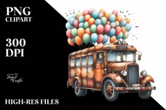 Vintage Rusty Bus Balloons Watercolor Product Image 3