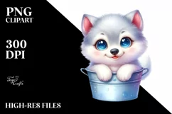 Cute Colorful Baby Arctic Wolf Bucket Clipart Product Image 1