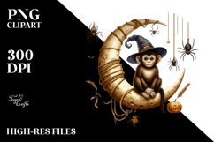 Halloween Monkey Sitting on Moon PNG Product Image 2