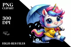 Funny Unicorn Running in Raincoat PNG Product Image 3