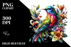 Abstract Vibrant Bird with 3D Flowers PNG Product Image 1