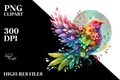 Vibrant Watercolor Bird with Flowers PNG Product Image 3