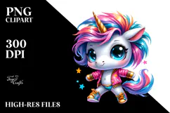 Cute Unicorn Dancing with Cool Haircut PNG Product Image 2