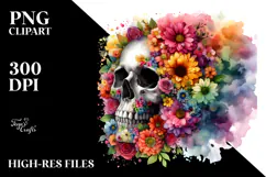 Colorful Skull with Spring Flowers, Transparent PNG Product Image 2