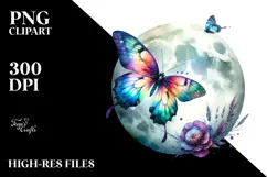 Colorful Butterfly Sleeps on Moon PNG Product Image 2