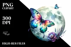 Colorful Butterfly Sleeps on Moon PNG Product Image 1