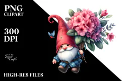 Gnome Floating with Large Rhododendron, PNG Product Image 2