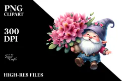 Gnome Floating with Large Rhododendron, PNG Product Image 2