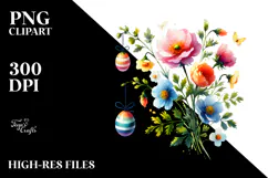 Watercolor Digital Flower & Easter Eggs, PNG Product Image 2