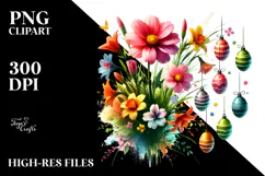 Watercolor Digital Flower & Easter Eggs, PNG Product Image 2