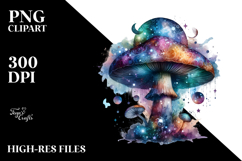 Detailed Shiny Celestial Mushroom Watercolor PNG Product Image 1
