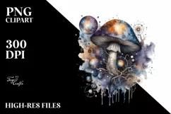 Detailed Shiny Celestial Mushroom Watercolor PNG Product Image 3