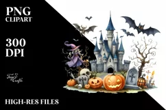 Funny Halloween Clipart with Castle PNG Product Image 1