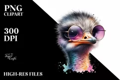 Vibrant Baby Rhea with Sunglasses | Sublimation Clipart Product Image 1
