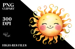 Whimsical Smiling Sun Watercolor PNG Product Image 2
