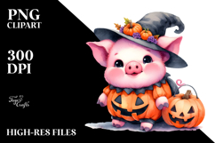 Colorful Baby Pig Halloween Pumpin Drawing |Sublimation Product Image 2