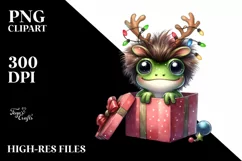 cute Watercolor Frog with Reindeer Horns and Gift Box Product Image 3