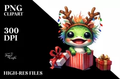 cute Watercolor Frog with Reindeer Horns and Gift Box Product Image 1