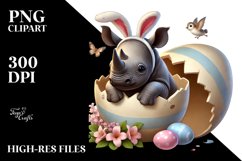 Cute Baby Rhino Exiting Easter Egg PNG Product Image 2