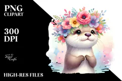 Pastel Otter Floral Crown | Sublimation Clipart Product Image 2