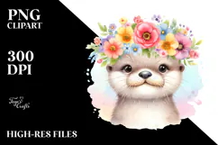 Pastel Otter Floral Crown | Sublimation Clipart Product Image 2