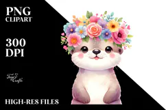 Pastel Otter Floral Crown | Sublimation Clipart Product Image 2
