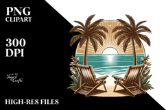 Vintage Tropical Tree with Beach Chairs PNG Product Image 2
