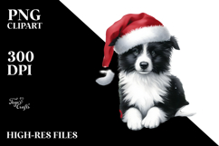 Watercolor Border Collie with Santa Hat, Transparent PNG Product Image 2