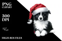 Watercolor Border Collie with Santa Hat, Transparent PNG Product Image 2