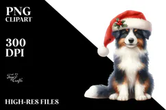Watercolor Border Collie with Santa Hat, Transparent PNG Product Image 2