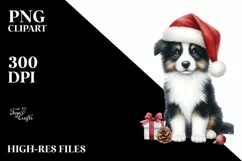 a Cute Sitting Border Collie with Santa Hat PNG Product Image 3