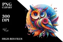 Vibrant Owl with Flowers PNG Product Image 3