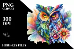 Vibrant Owl with Flowers PNG Product Image 1