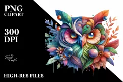Vibrant Owl with Flowers PNG Product Image 3