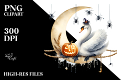 Halloween Swan Sitting on Moon PNG Product Image 2