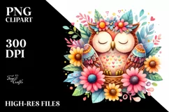 Whimsical Owl Sleeping in Flower PNG Product Image 2