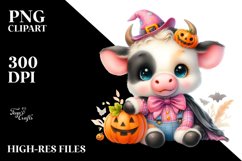 Baby Cow Halloween Watercolor Pastel Clipart Product Image 3