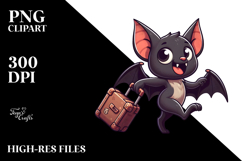 Cute Bat with Suitcase, Cartoon PNG Product Image 2