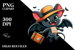Funny Cartoon Bat with Travel Suitcase, Transparent PNG Product Image 2