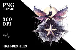 Mystical Gothic Fairy on Star, PNG Product Image 2