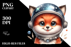 Happy Baby Fox with Astronaut Helmet PNG Product Image 2