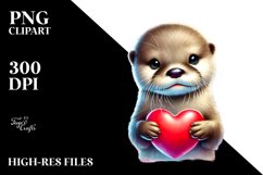 Baby Otter Holding a Big Heart PNG Product Image 1