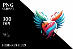 Colorful Heart with Wings, Transparent PNG Product Image 2