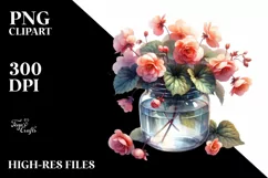 Watercolor Jar Begonia Flower | Sublimation | Clipart Product Image 1