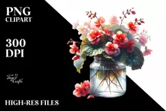Watercolor Jar Begonia Flower | Sublimation | Clipart Product Image 1
